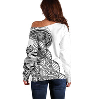 Samoan DNA Art Tattoo Off Shoulder Sweater Polynesian Pattern White Color