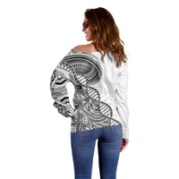Samoan DNA Art Tattoo Off Shoulder Sweater Polynesian Pattern White Color