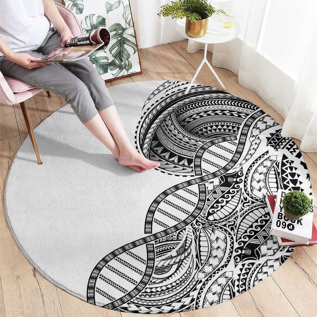 Samoan DNA Art Tattoo Round Carpet Polynesian Pattern White Color