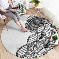 Samoan DNA Art Tattoo Round Carpet Polynesian Pattern White Color
