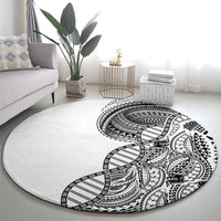 Samoan DNA Art Tattoo Round Carpet Polynesian Pattern White Color