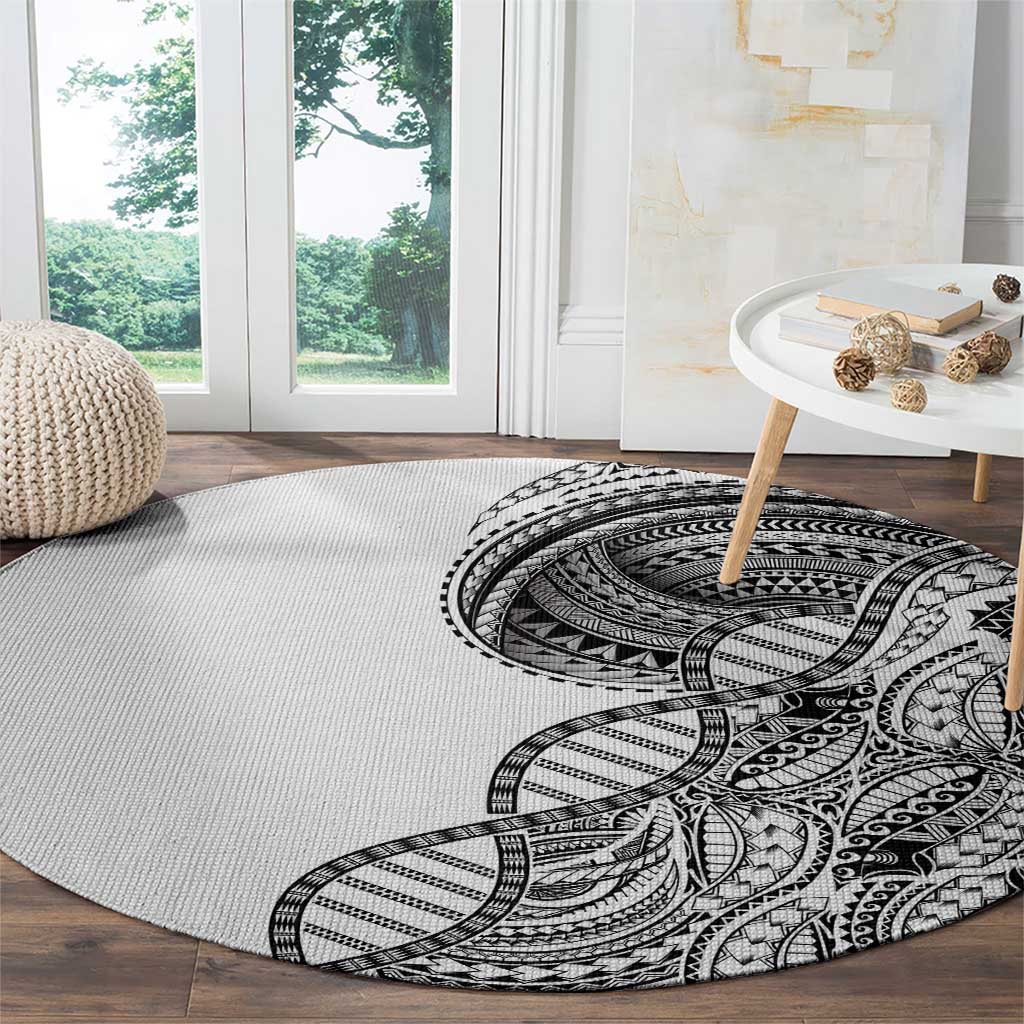 Samoan DNA Art Tattoo Round Carpet Polynesian Pattern White Color