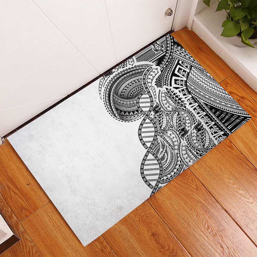 Samoan DNA Art Tattoo Rubber Doormat Polynesian Pattern White Color