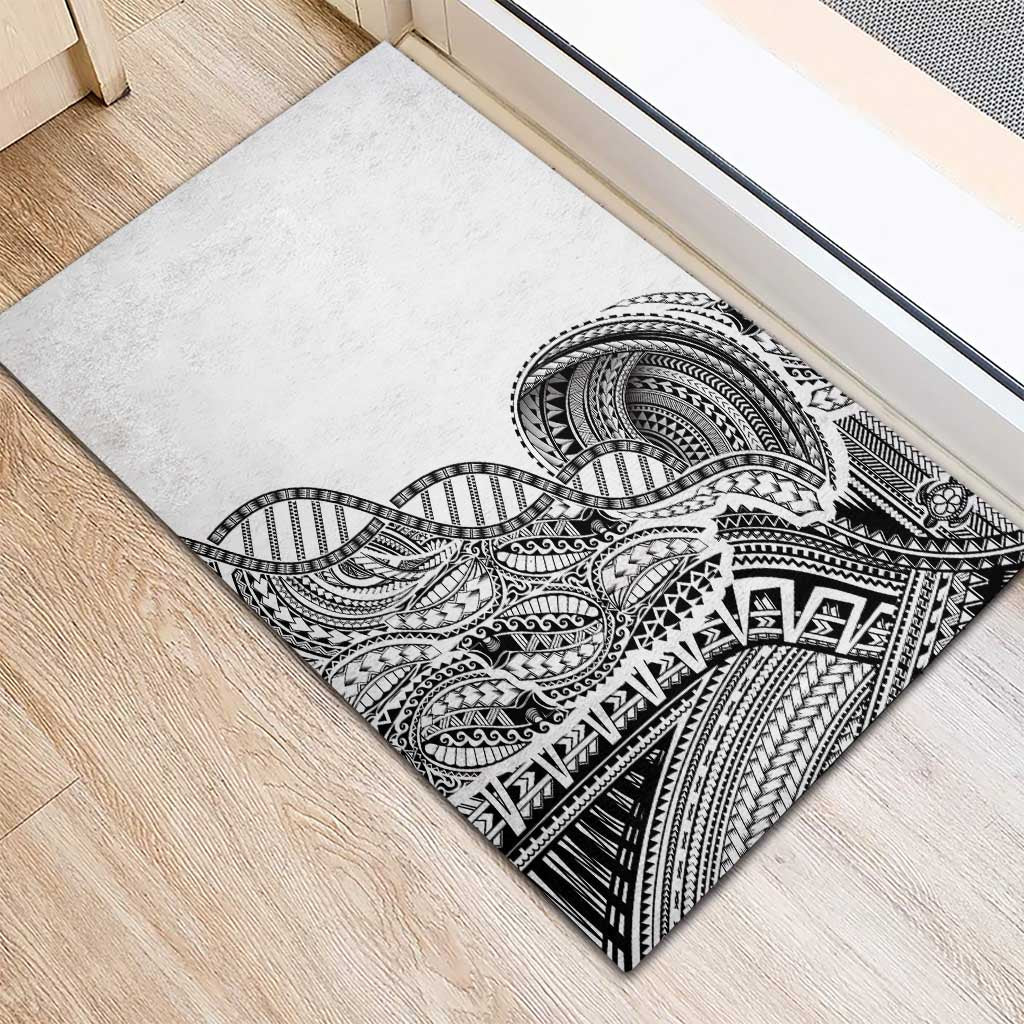 Samoan DNA Art Tattoo Rubber Doormat Polynesian Pattern White Color