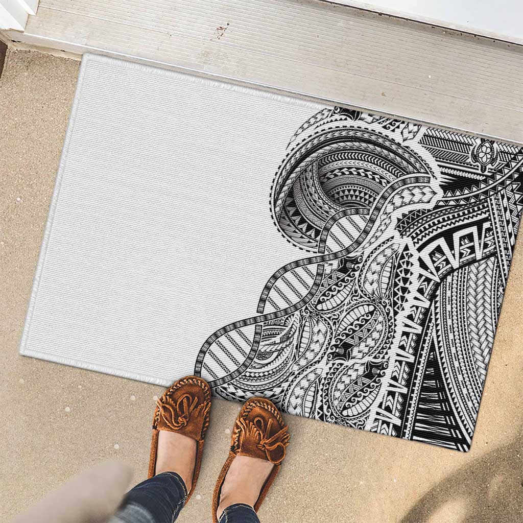 Samoan DNA Art Tattoo Rubber Doormat Polynesian Pattern White Color