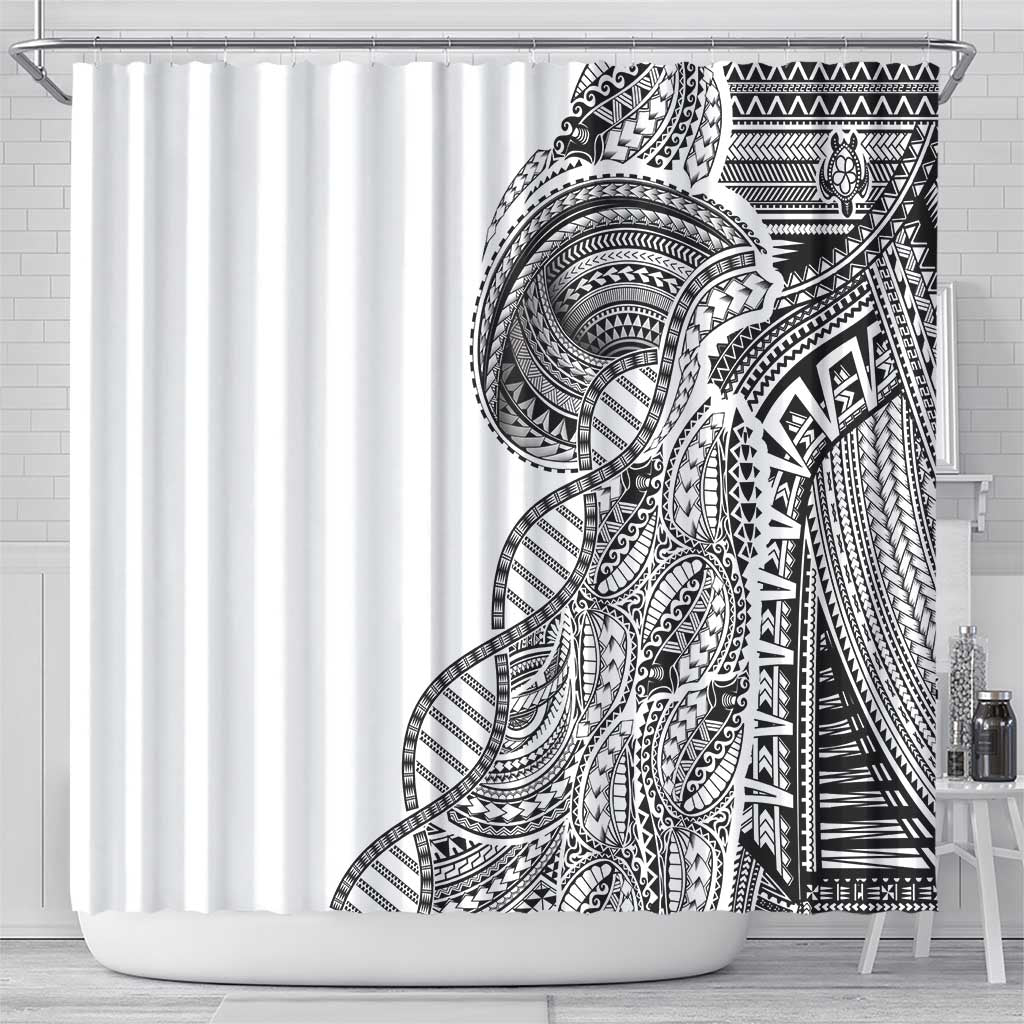 Samoan DNA Art Tattoo Shower Curtain Polynesian Pattern White Color