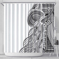 Samoan DNA Art Tattoo Shower Curtain Polynesian Pattern White Color