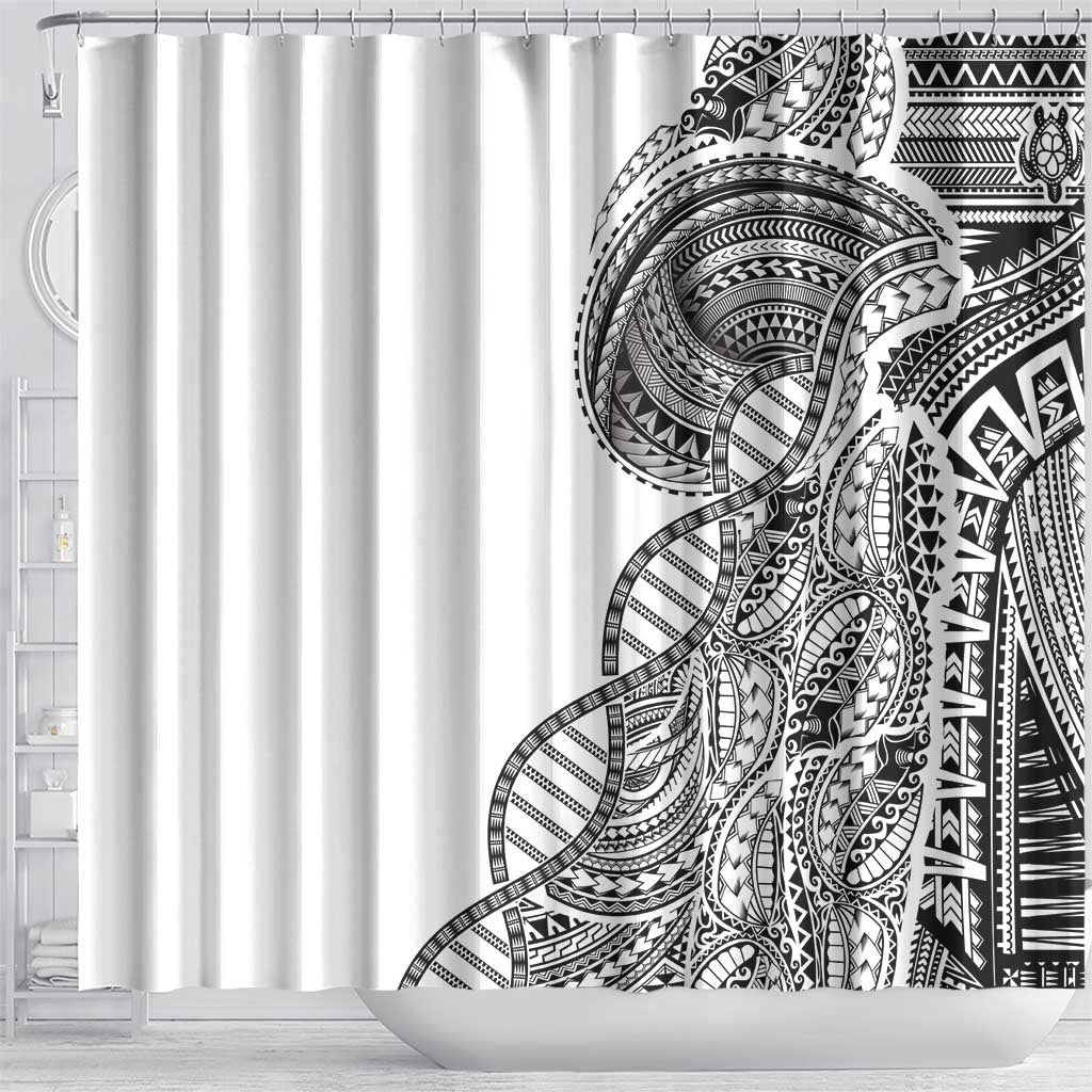 Samoan DNA Art Tattoo Shower Curtain Polynesian Pattern White Color