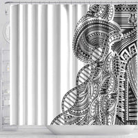 Samoan DNA Art Tattoo Shower Curtain Polynesian Pattern White Color