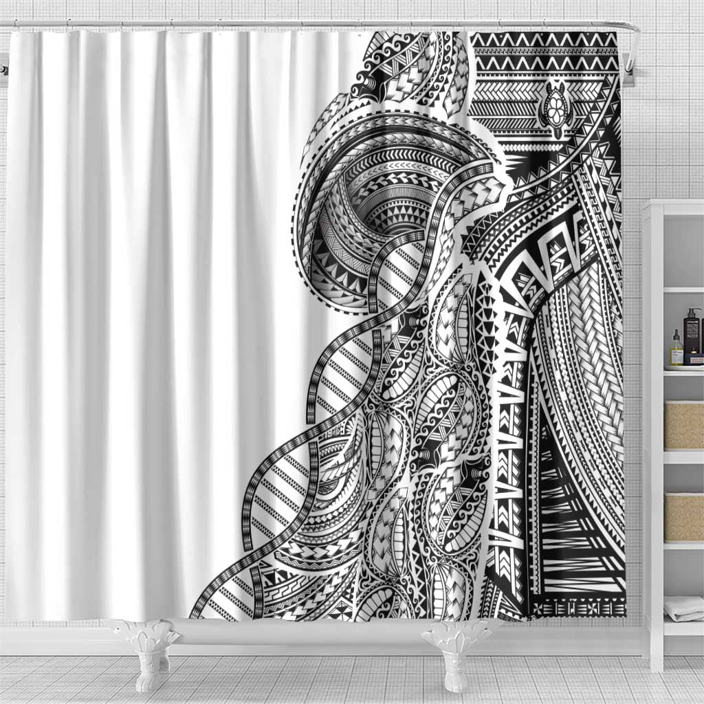 Samoan DNA Art Tattoo Shower Curtain Polynesian Pattern White Color