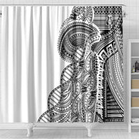 Samoan DNA Art Tattoo Shower Curtain Polynesian Pattern White Color