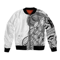 Samoan DNA Art Tattoo Sleeve Zip Bomber Jacket Polynesian Pattern White Color