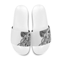 Samoan DNA Art Tattoo Slide Sandals Polynesian Pattern White Color