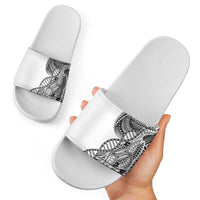 Samoan DNA Art Tattoo Slide Sandals Polynesian Pattern White Color