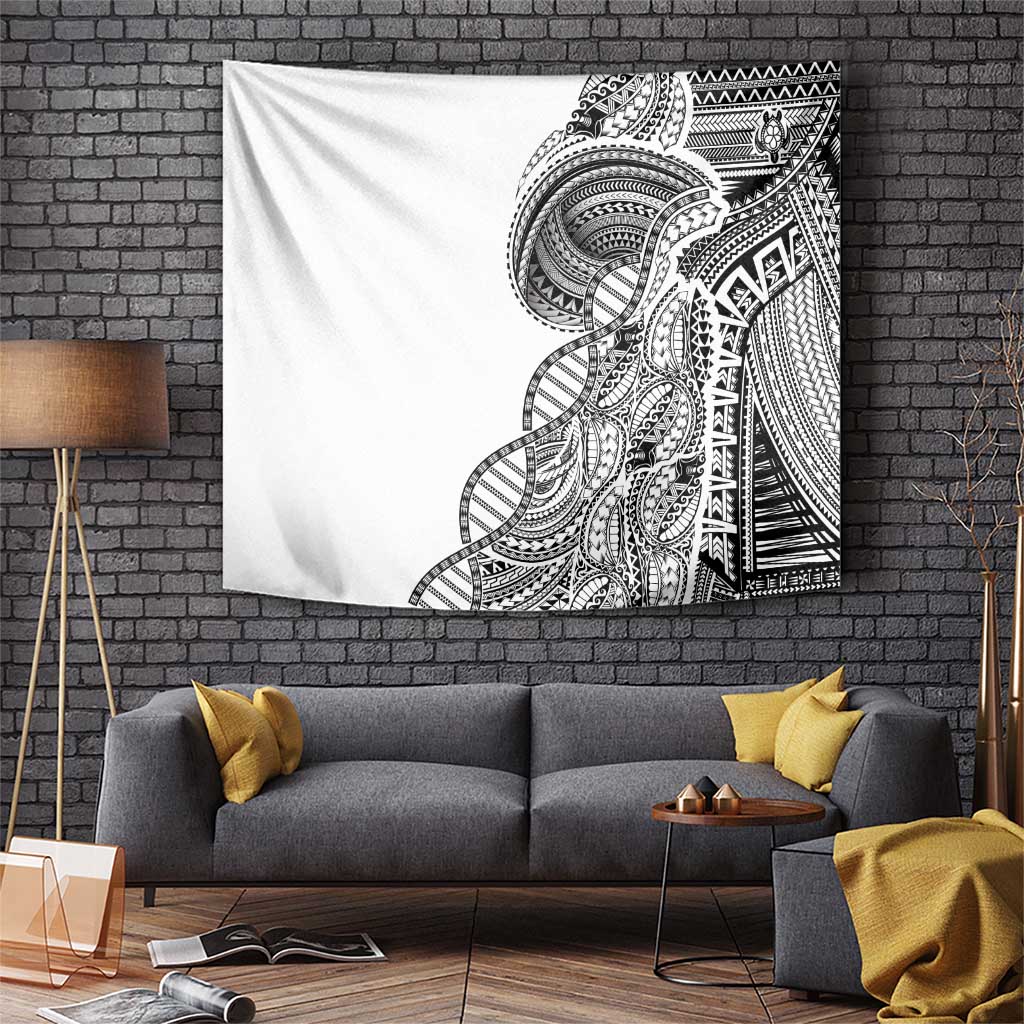 Samoan DNA Art Tattoo Tapestry Polynesian Pattern White Color