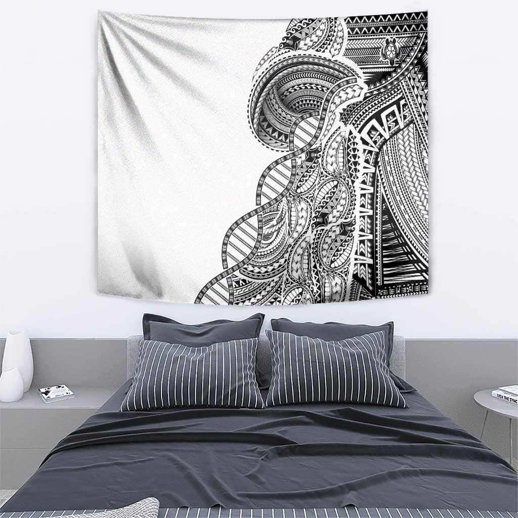 Samoan DNA Art Tattoo Tapestry Polynesian Pattern White Color