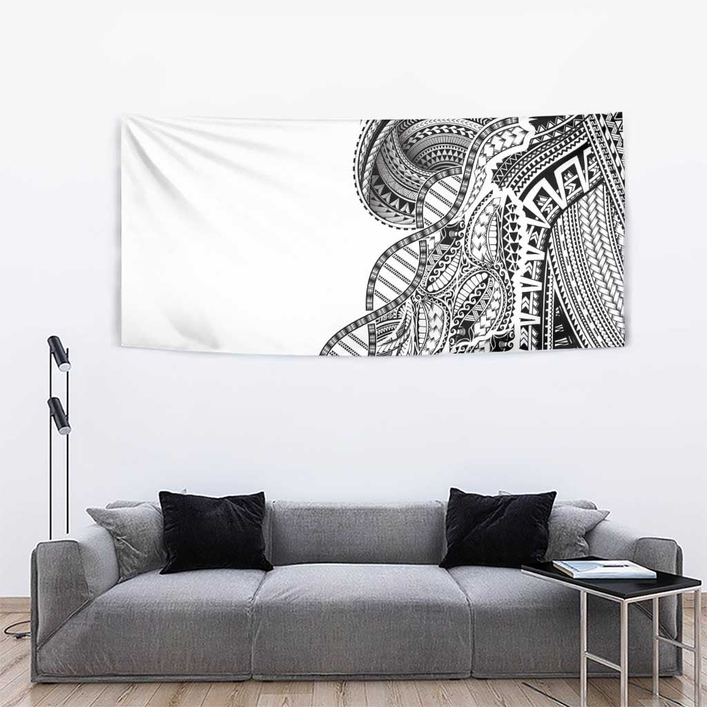 Samoan DNA Art Tattoo Tapestry Polynesian Pattern White Color
