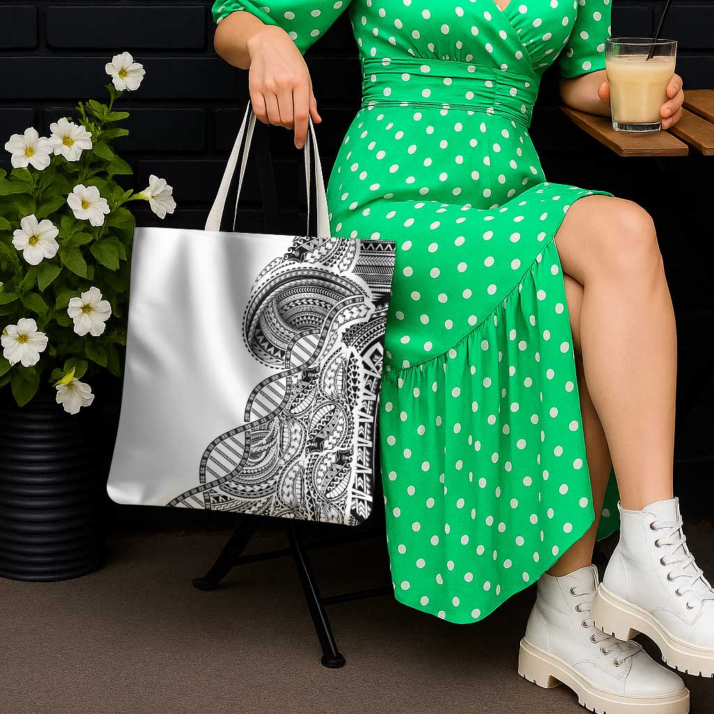 Samoan DNA Art Tattoo Tote Bag Polynesian Pattern White Color
