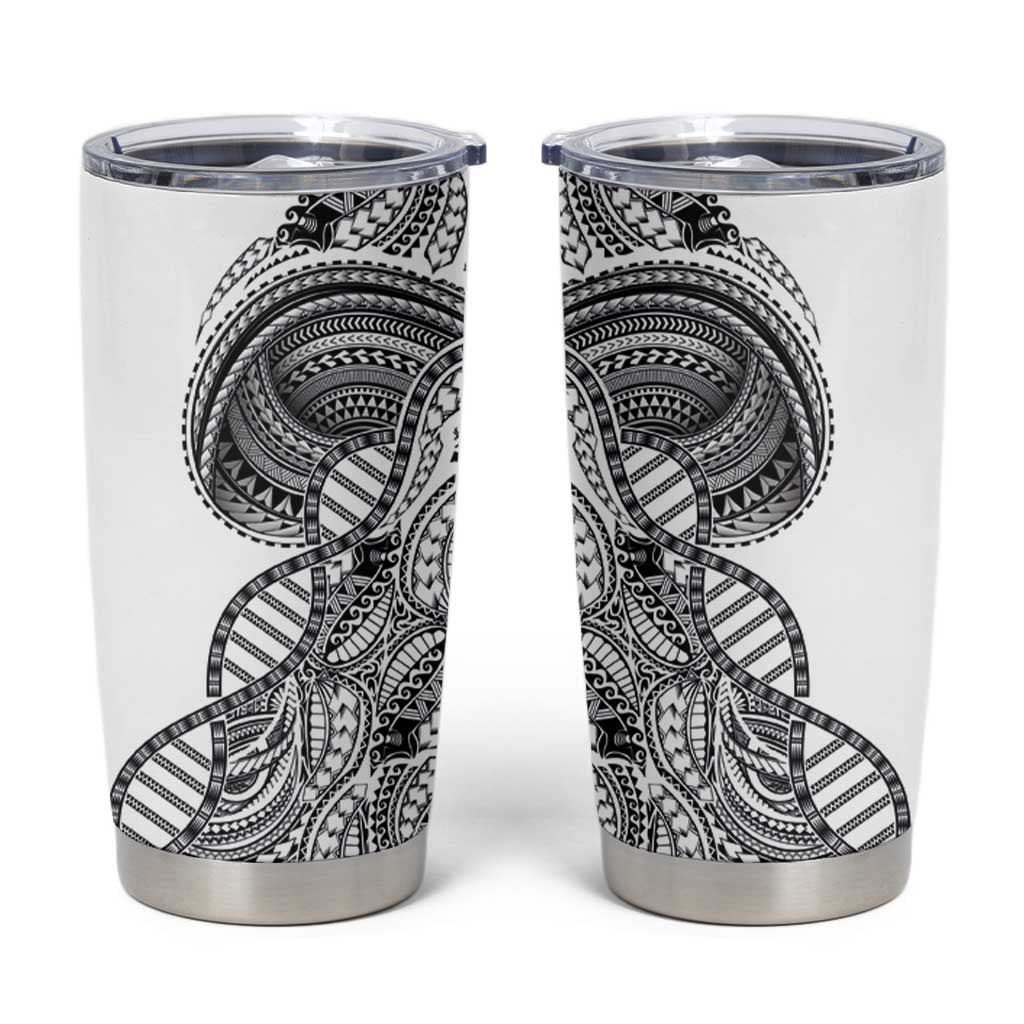 Samoan DNA Art Tattoo Tumbler Cup Polynesian Pattern White Color