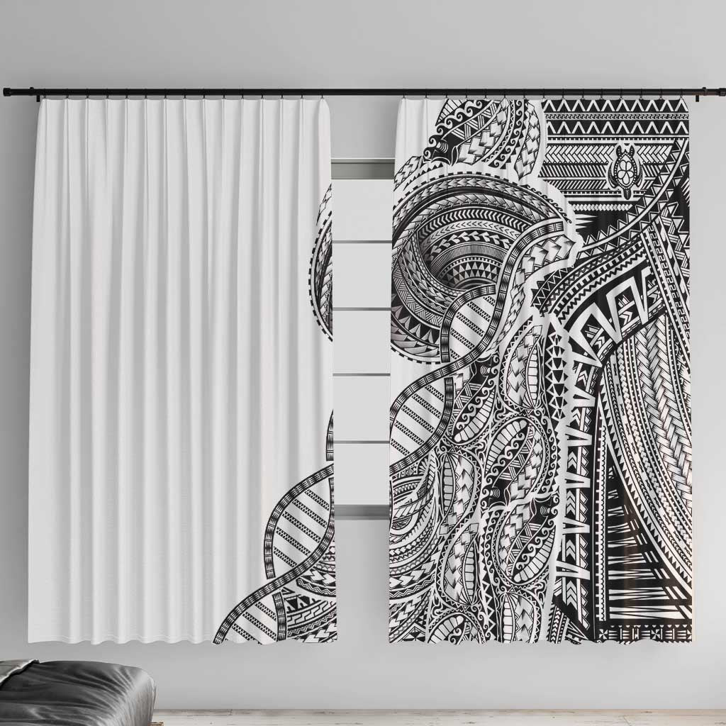 Samoan DNA Art Tattoo Window Curtain Polynesian Pattern White Color