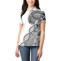 Samoan DNA Art Tattoo Women Polo Shirt Polynesian Pattern White Color