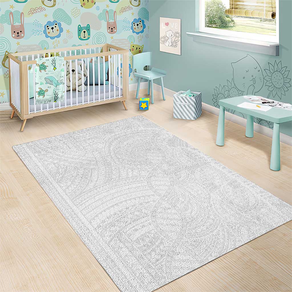 Samoan DNA Art Tattoo Area Rug Polynesian Pattern All White