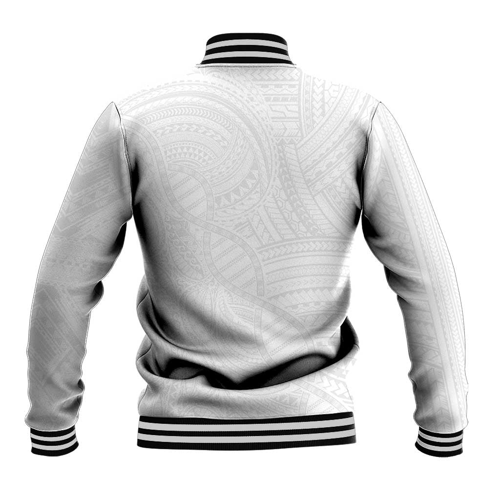 Samoan DNA Art Tattoo Baseball Jacket Polynesian Pattern All White