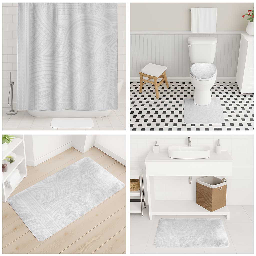 Samoan DNA Art Tattoo Bathroom Set Polynesian Pattern All White