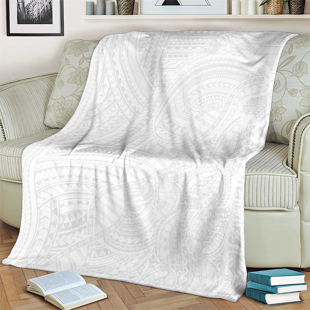 Samoan DNA Art Tattoo Blanket Polynesian Pattern All White