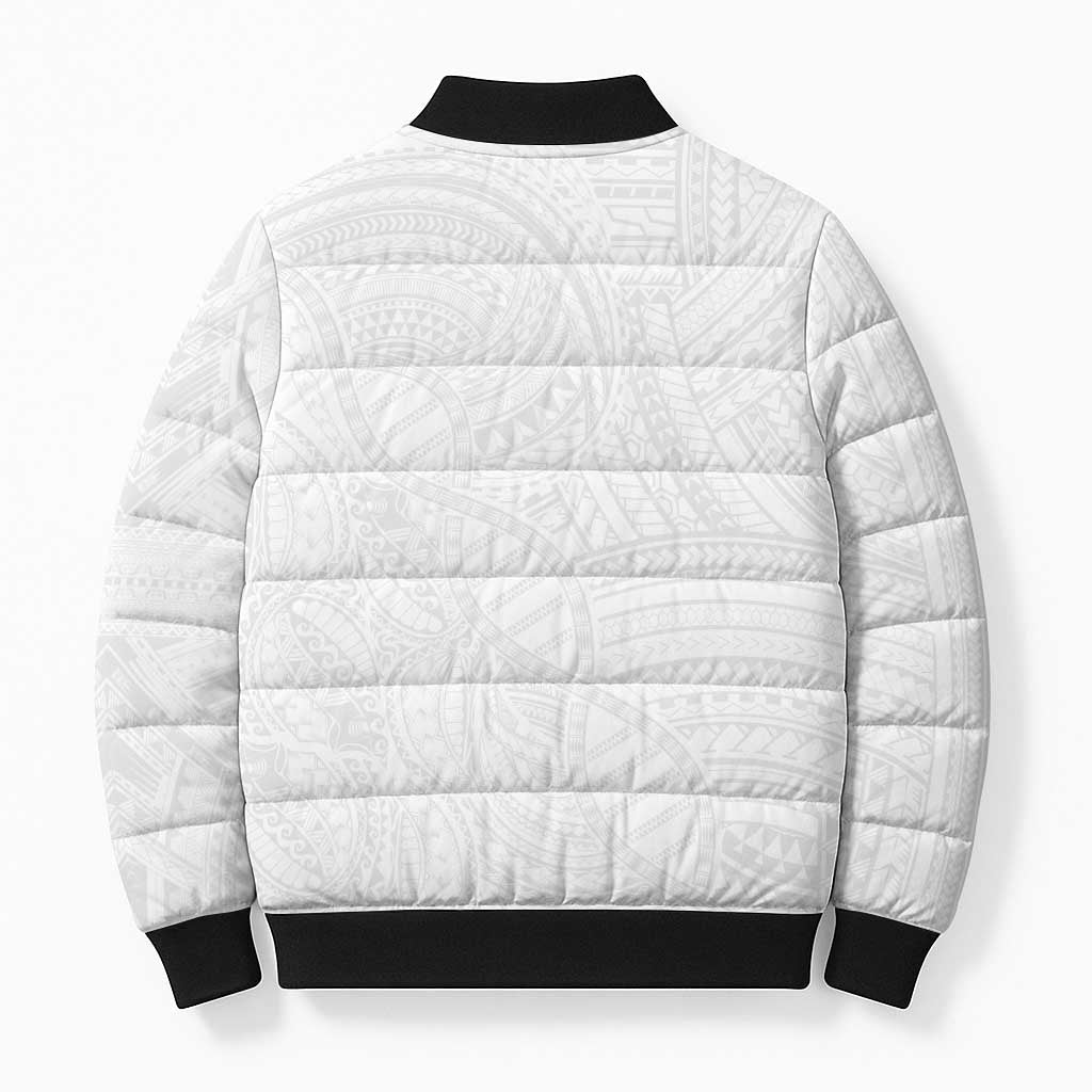 Samoan DNA Art Tattoo Bomber Puffer Jacket Polynesian Pattern All White