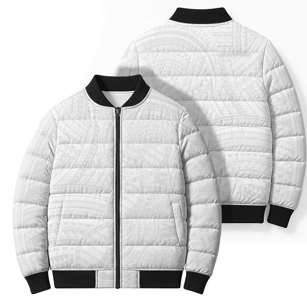 Samoan DNA Art Tattoo Bomber Puffer Jacket Polynesian Pattern All White
