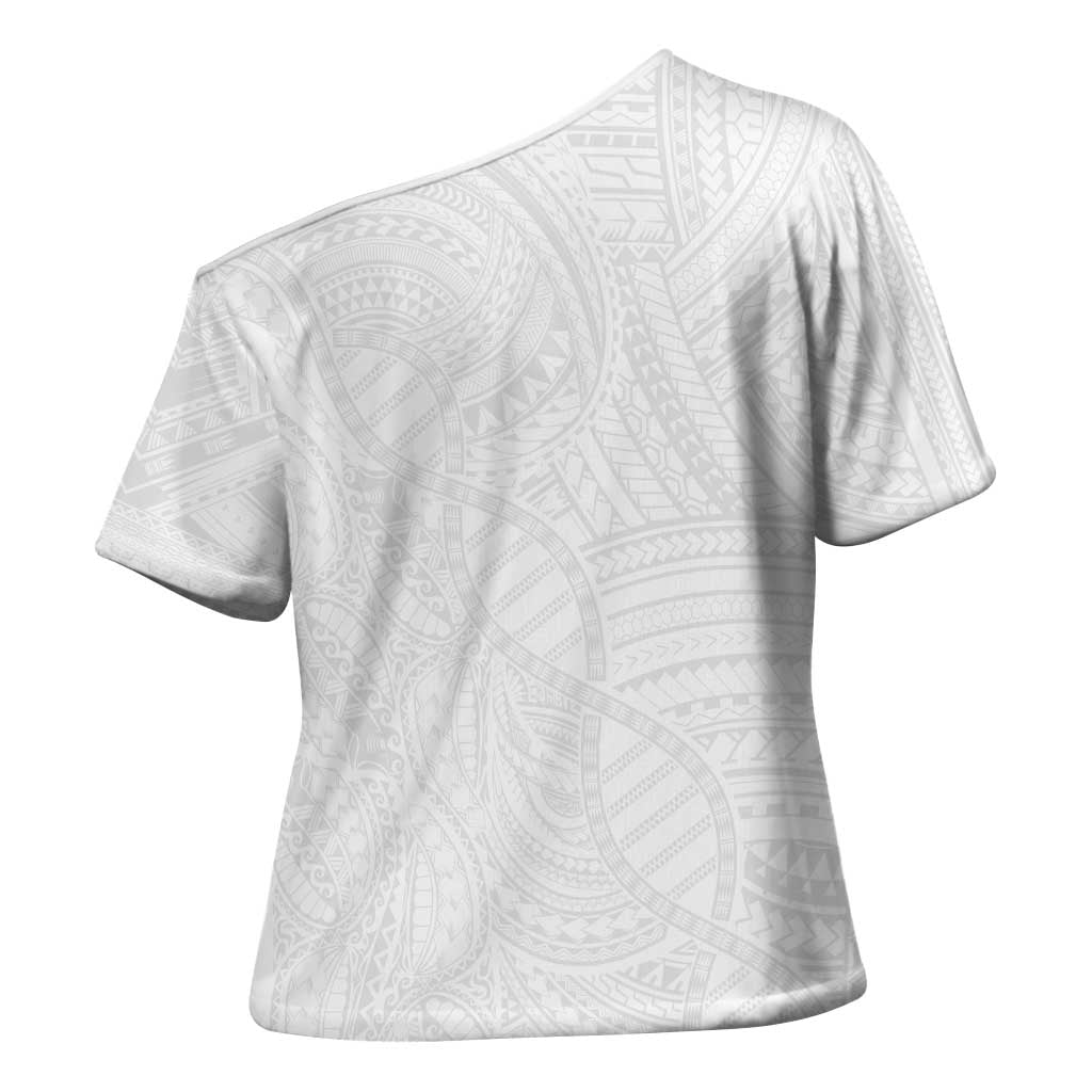 Samoan DNA Art Tattoo Cross Shoulder Shirt Polynesian Pattern All White LT03 - Polynesian Pride