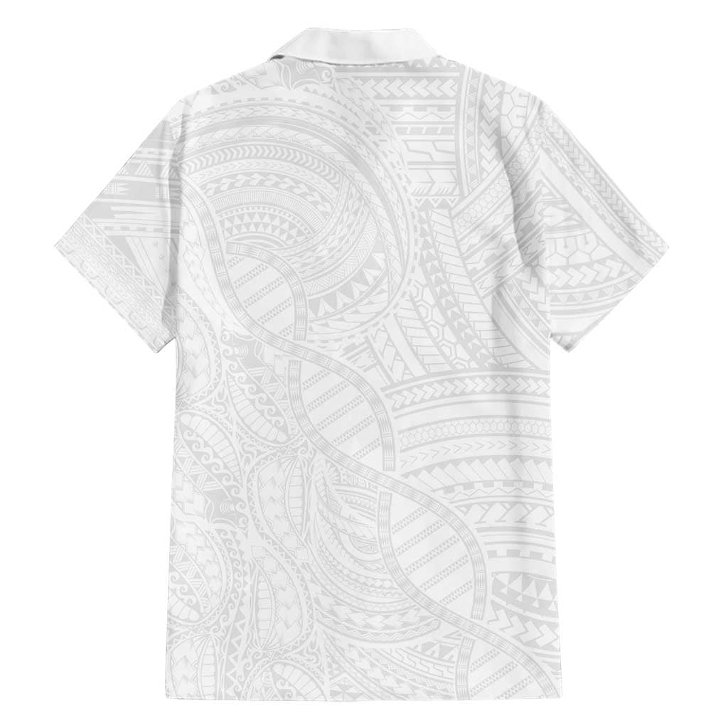 Samoan DNA Art Tattoo Family Matching Long Sleeve Bodycon Dress and Hawaiian Shirt Polynesian Pattern All White LT03 - Polynesian Pride