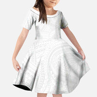 Samoan DNA Art Tattoo Family Matching Off The Shoulder Long Sleeve Dress and Hawaiian Shirt Polynesian Pattern All White LT03 Daughter's Dress White - Polynesian Pride