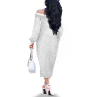 Samoan DNA Art Tattoo Family Matching Off The Shoulder Long Sleeve Dress and Hawaiian Shirt Polynesian Pattern All White LT03 - Polynesian Pride