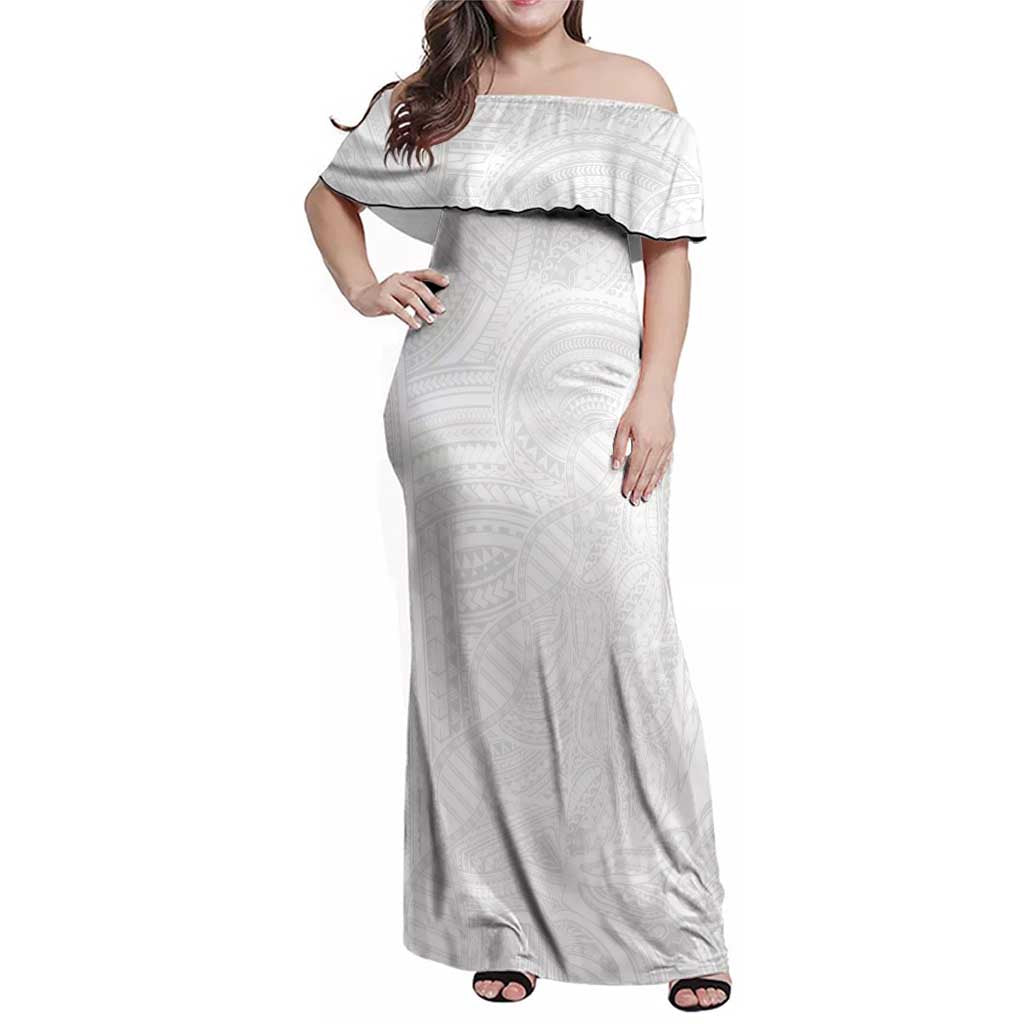 Samoan DNA Art Tattoo Family Matching Off Shoulder Maxi Dress and Hawaiian Shirt Polynesian Pattern All White LT03 Mom's Dress White - Polynesian Pride