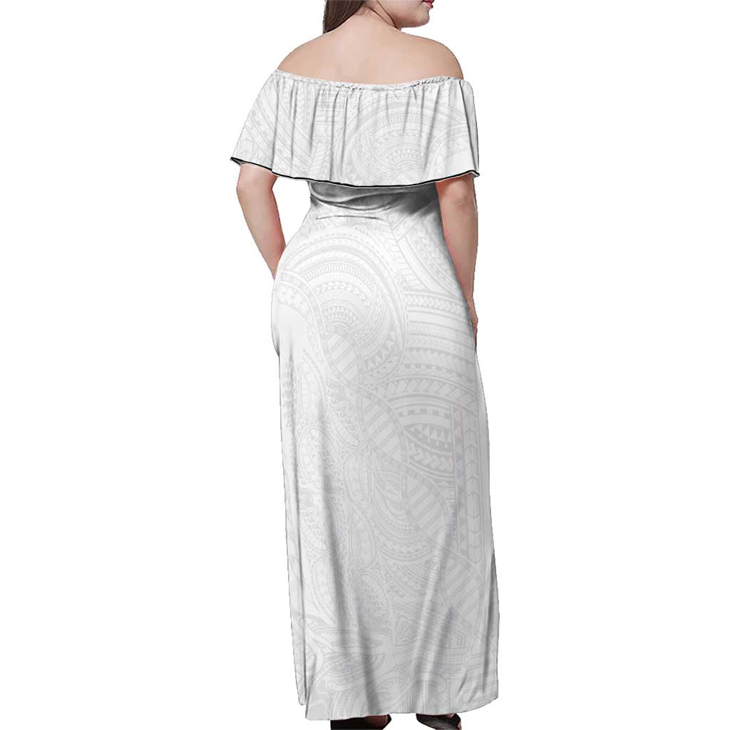 Samoan DNA Art Tattoo Family Matching Off Shoulder Maxi Dress and Hawaiian Shirt Polynesian Pattern All White LT03 - Polynesian Pride