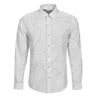 Samoan DNA Art Tattoo Family Matching Off Shoulder Short Dress and Hawaiian Shirt Polynesian Pattern All White LT03 Dad's Shirt - Long Sleeve White - Polynesian Pride
