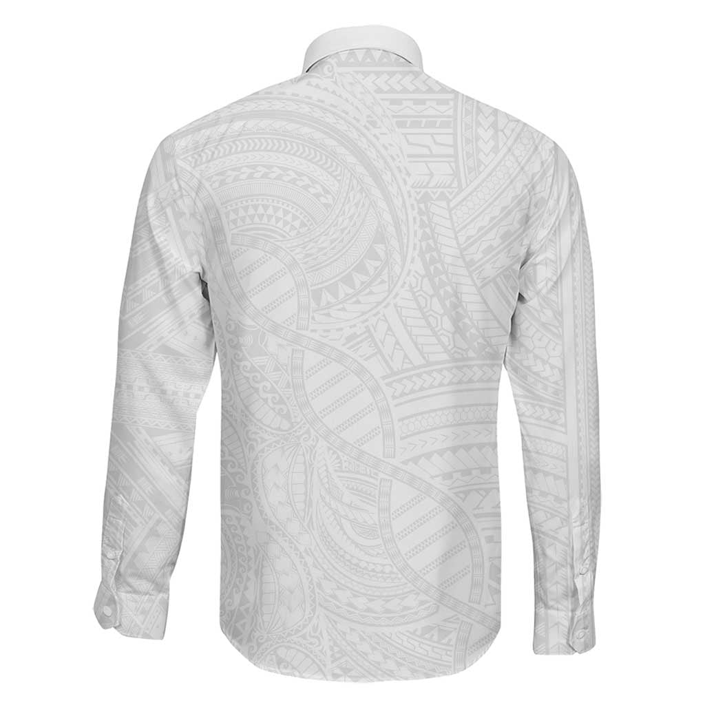 Samoan DNA Art Tattoo Family Matching Off Shoulder Short Dress and Hawaiian Shirt Polynesian Pattern All White LT03 - Polynesian Pride