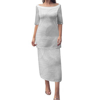 Samoan DNA Art Tattoo Family Matching Puletasi and Hawaiian Shirt Polynesian Pattern All White LT03 Mom's Dress White - Polynesian Pride