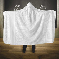 Samoan DNA Art Tattoo Hooded Blanket Polynesian Pattern All White