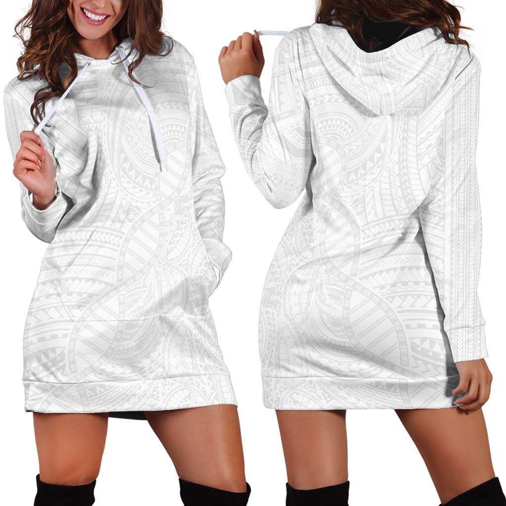 Samoan DNA Art Tattoo Hoodie Dress Polynesian Pattern All White LT03 - Polynesian Pride