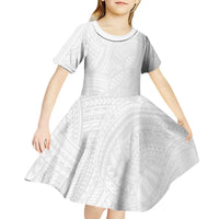 Samoan DNA Art Tattoo Kid Short Sleeve Dress Polynesian Pattern All White