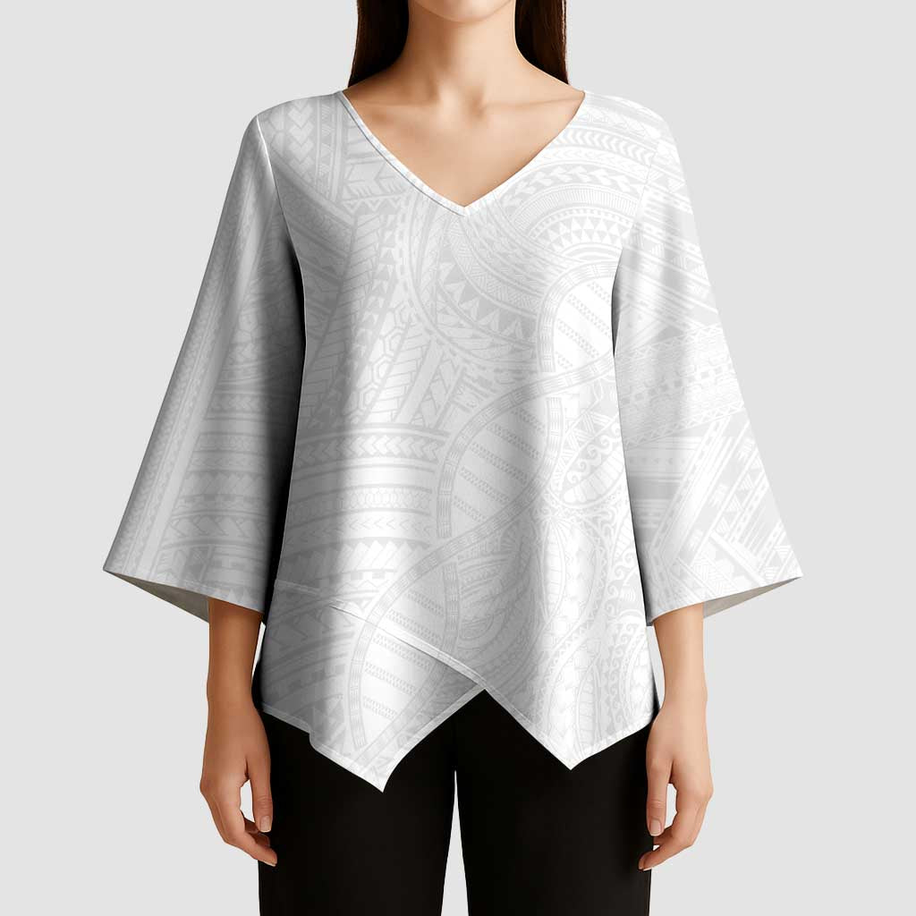Samoan DNA Art Tattoo Kimono Sleeve Blouse Polynesian Pattern All White LT03 - Polynesian Pride
