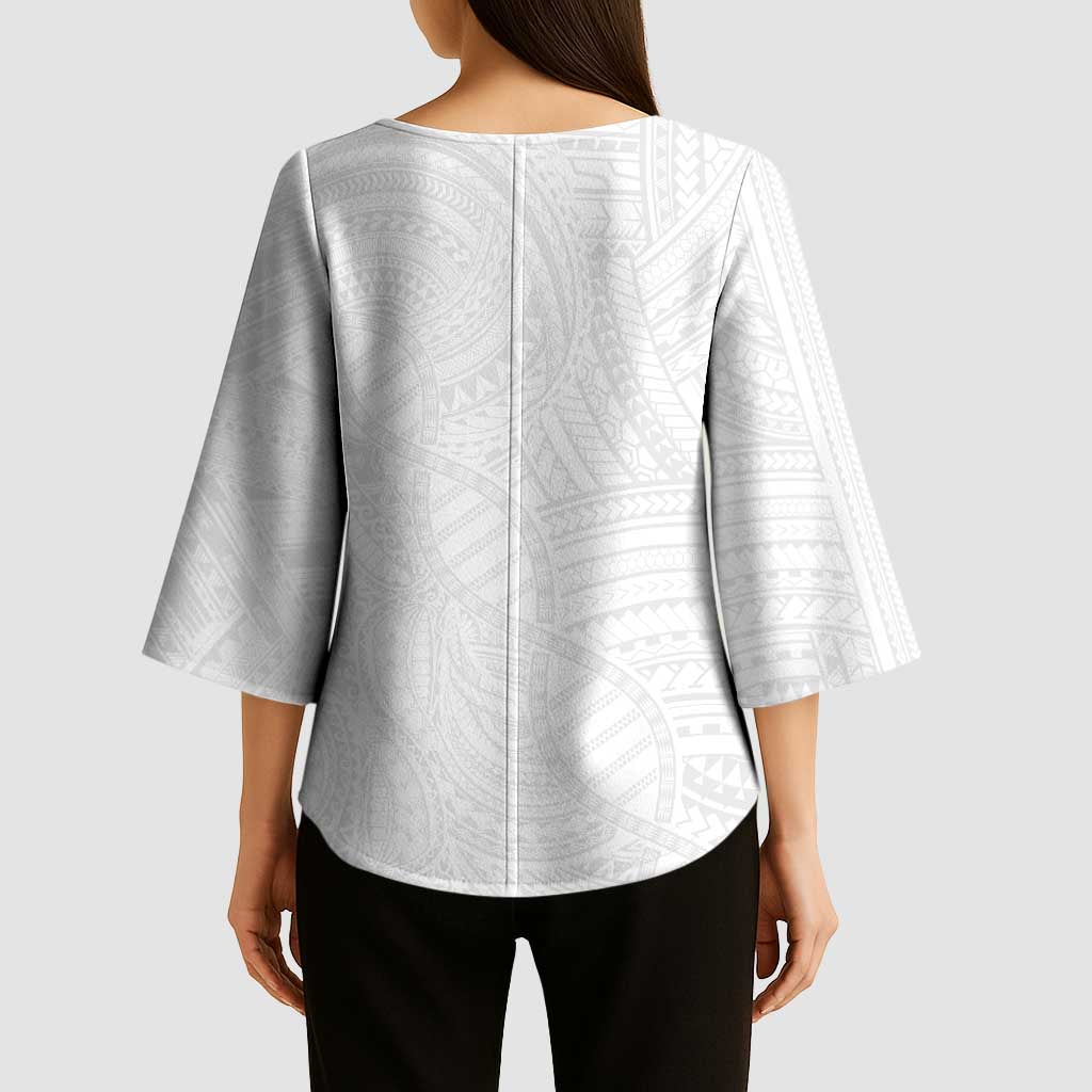 Samoan DNA Art Tattoo Kimono Sleeve Blouse Polynesian Pattern All White LT03 - Polynesian Pride