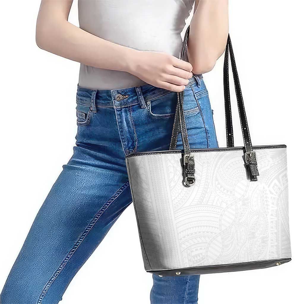 Samoan DNA Art Tattoo Leather Tote Bag Polynesian Pattern All White