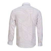 Samoan DNA Art Tattoo Long Sleeve Button Shirt Polynesian Pattern All White