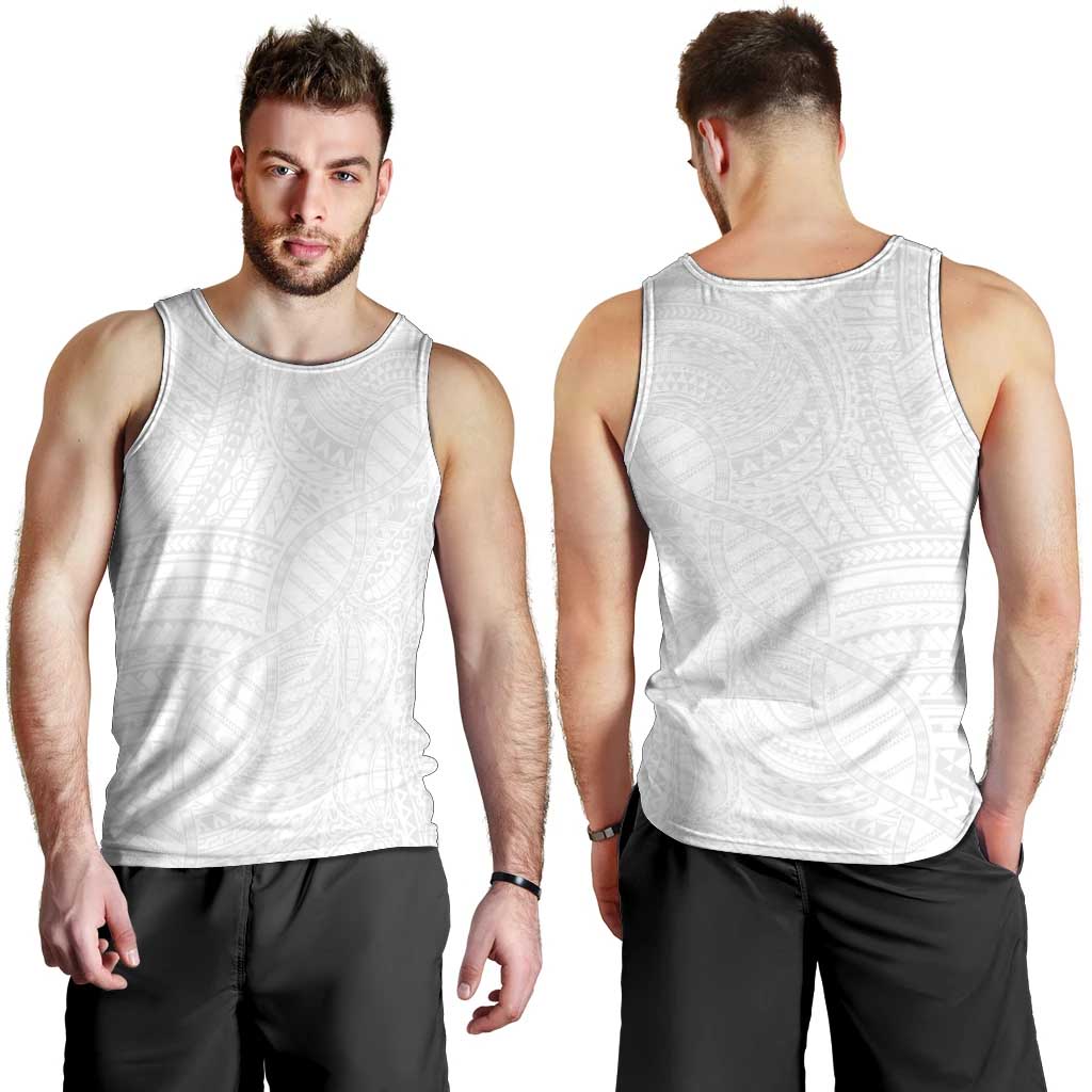 Samoan DNA Art Tattoo Men Tank Top Polynesian Pattern All White
