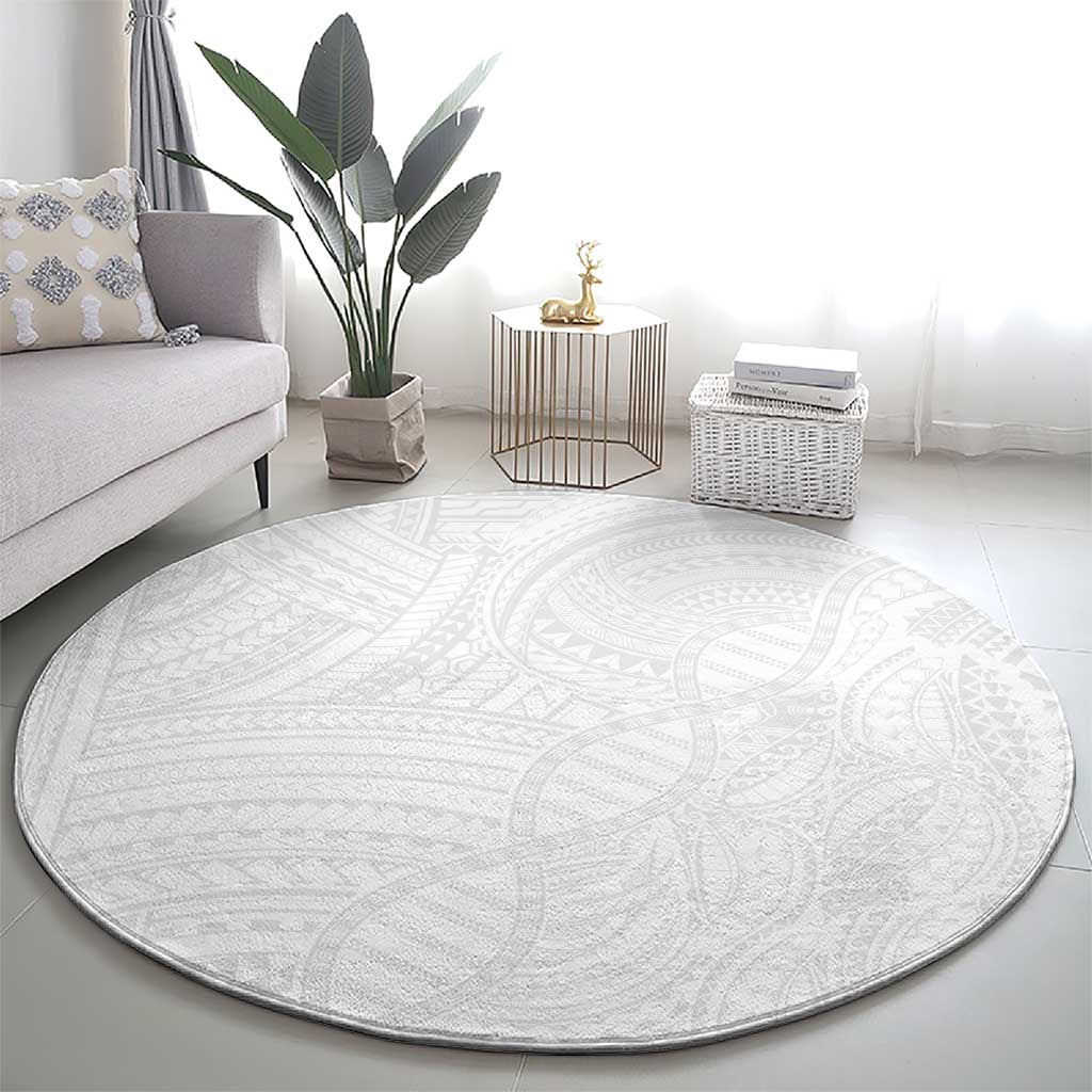 Samoan DNA Art Tattoo Round Carpet Polynesian Pattern All White LT03 - Polynesian Pride