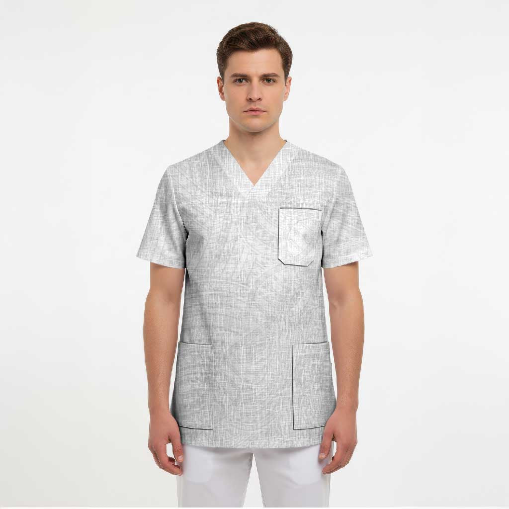 Samoan DNA Art Tattoo Scrub Top Polynesian Pattern All White
